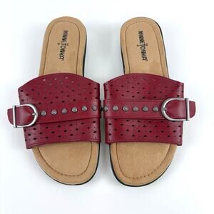 Minnetonka Glynis Red Leather Slip On Sandals Size 8